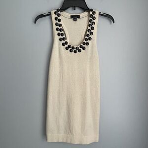 LINE 100% Cashmere Sweater Racerback Size XS S Beaded Neckline SOFT Quiet Luxury
